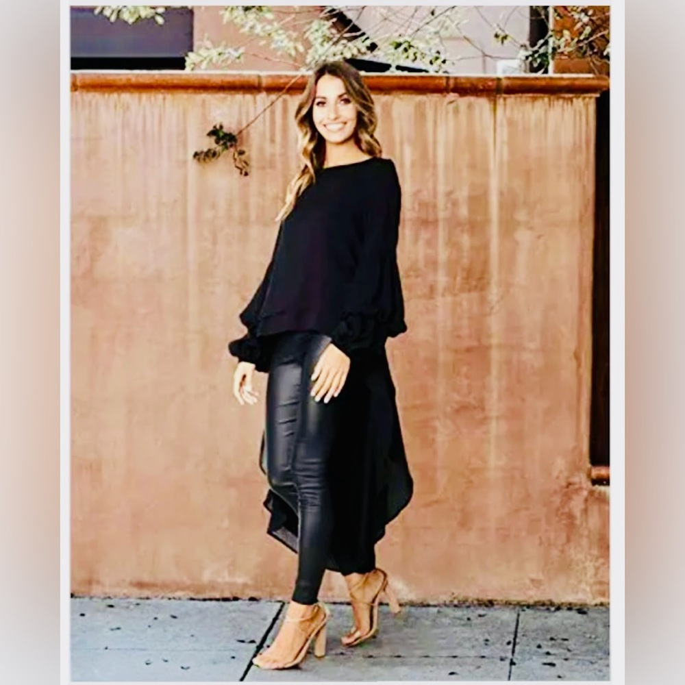 PRETTYGARDEN Lantern Long Sleeve Round Neck - High-Low Flowy Blouse - Small